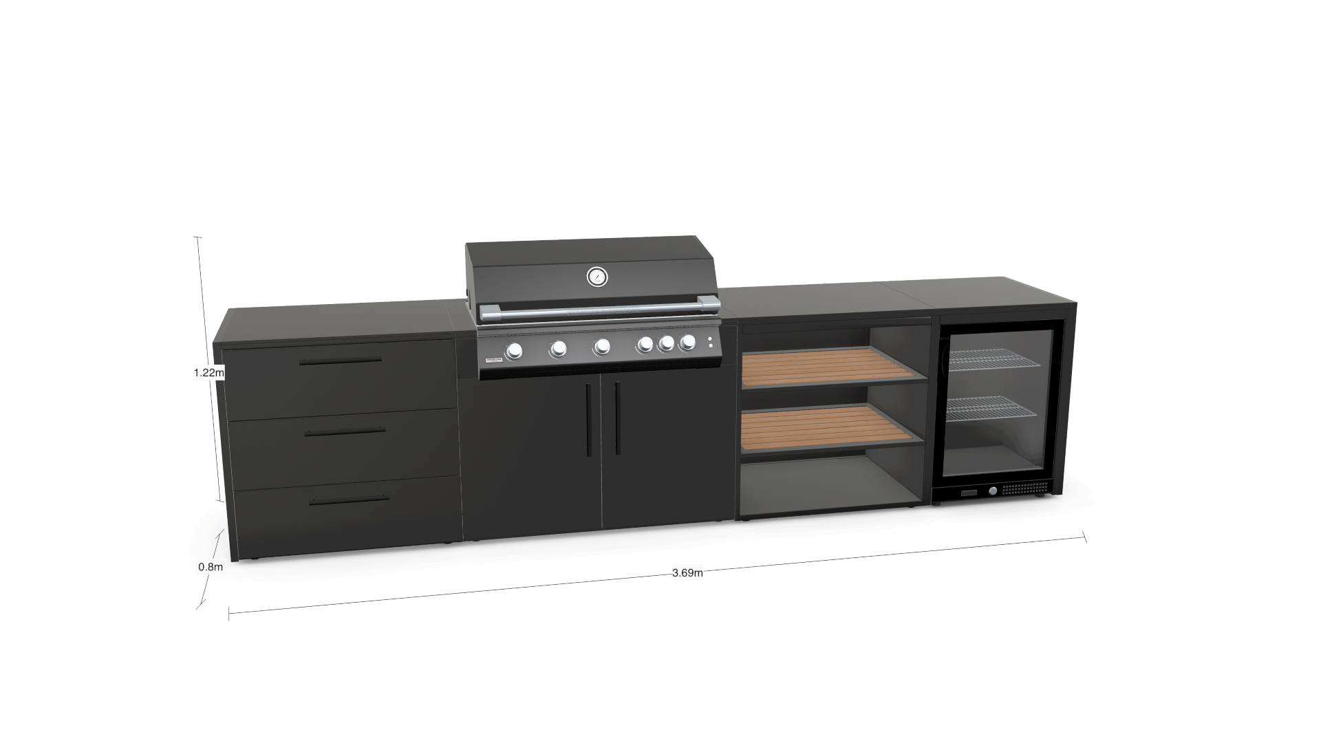 4m Straight Outdoor Kitchen with CT90 Drawers and Fusion 5-Burner Grill