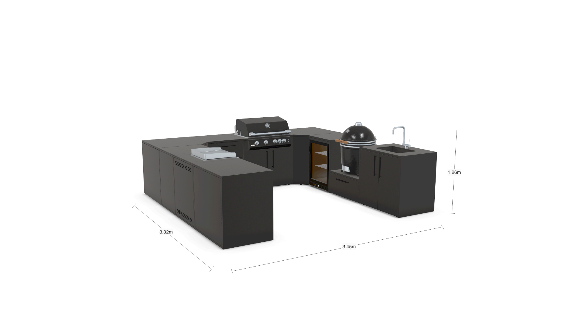 3.6x3.6m U-Shaped Outdoor Kitchen with Kamado Grill and Fusion 4-Burner Grill